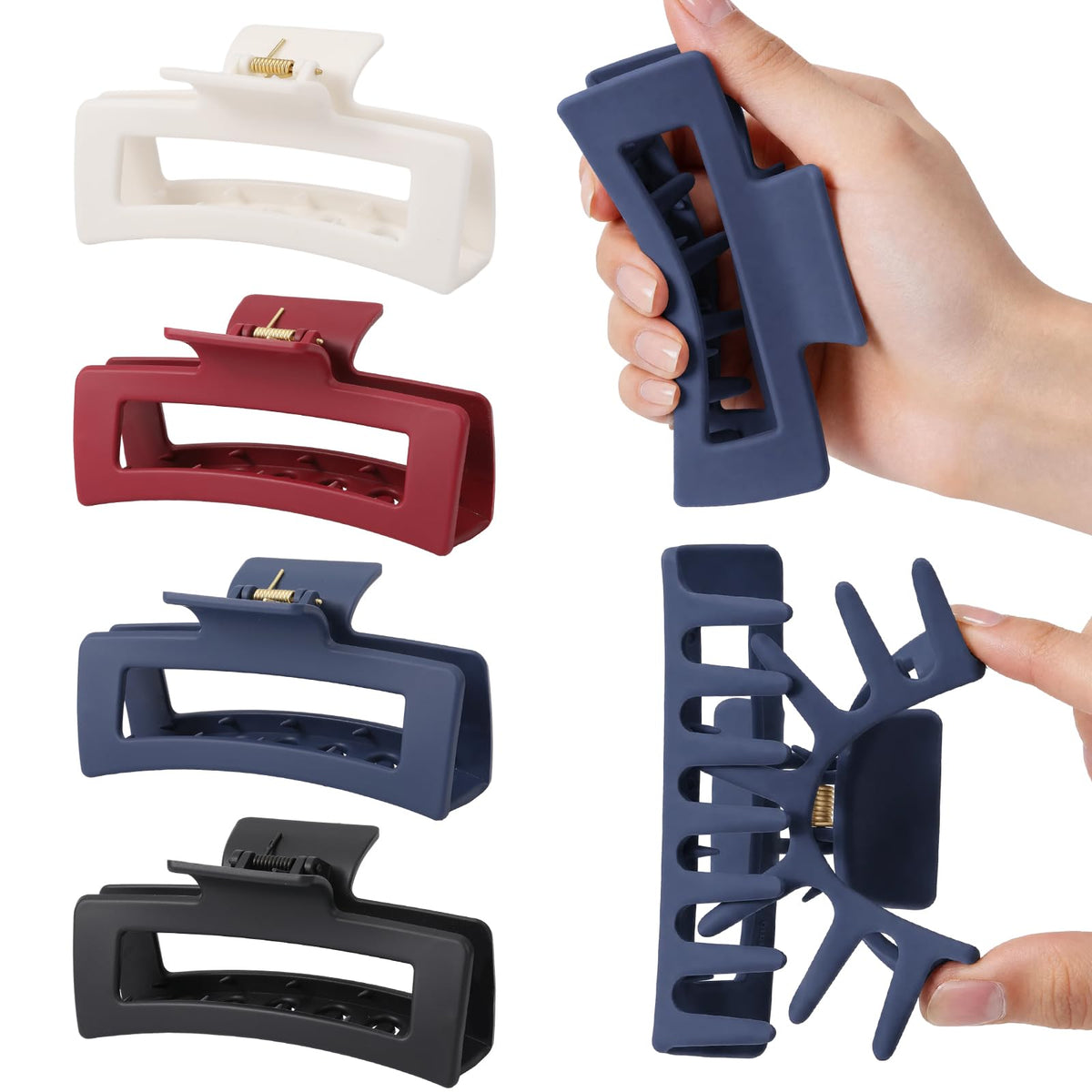 Auseibeely 6 Pack 4.1 Inch Large Claw Clips for Thick Hair, Big Tortoise Shell Claw Clip for women, Square Hair Clips for Thick/Long/Curly Hair, Strong Hold Non-slip Baseball Jaw Clip Accessories