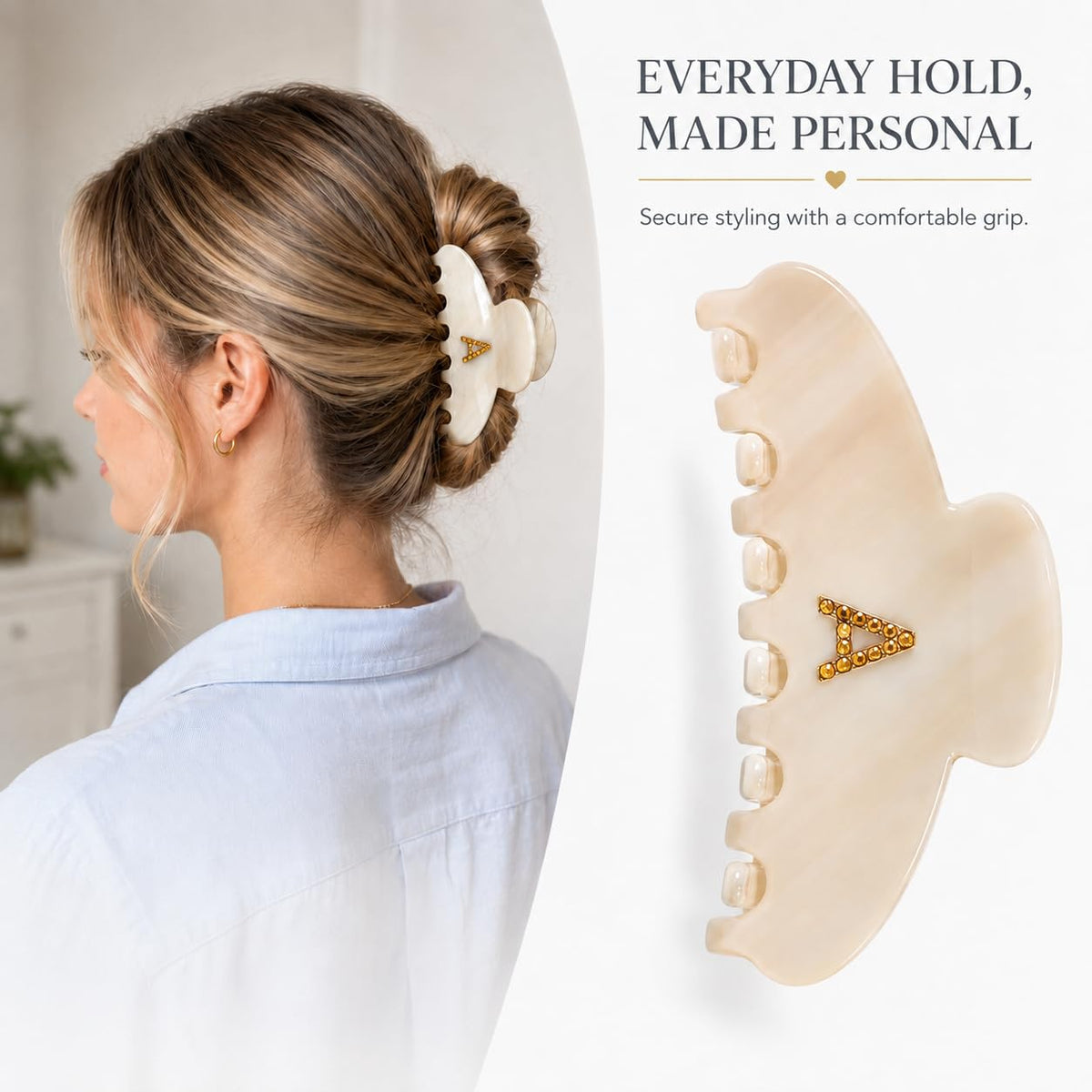 Initial A Acetate Claw Clip for Women, 4.3 Inch Strong Hold for Fine Hair
