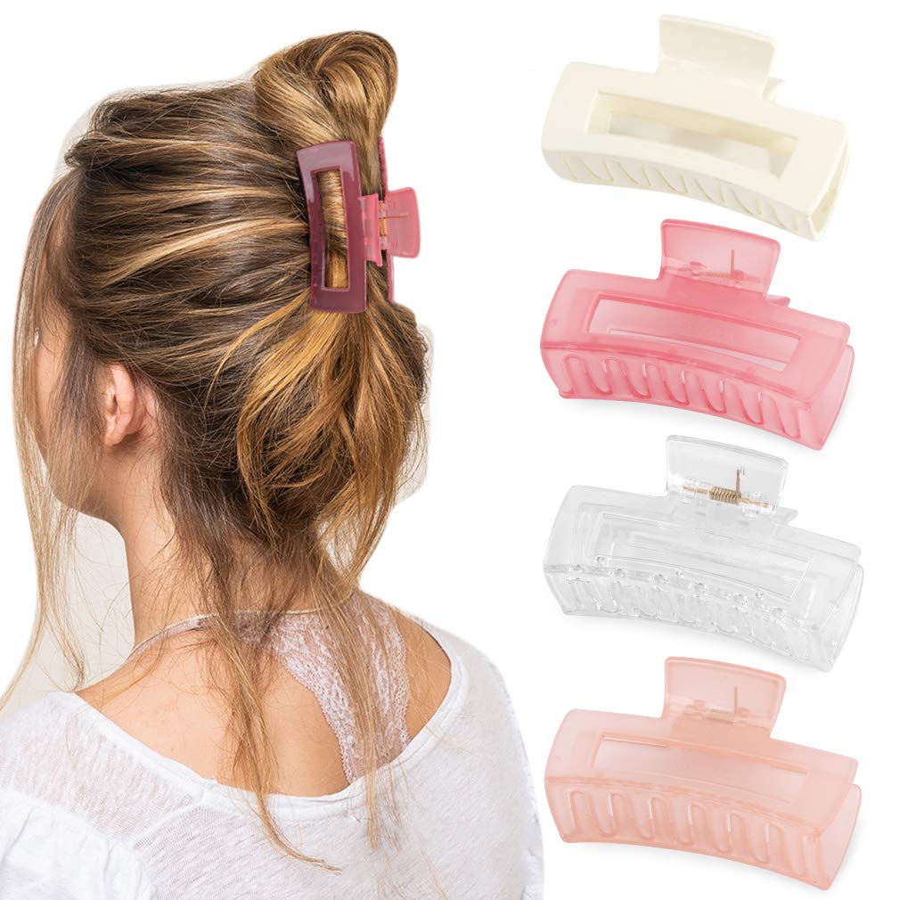 Canitor 4.1 Inche Large Hair Claw/Clips for Thick Hair, Acrylic, Banana Claw, Non-slip, Rectangular Jaw Big Gifts for Women, Girls - 4 PCS