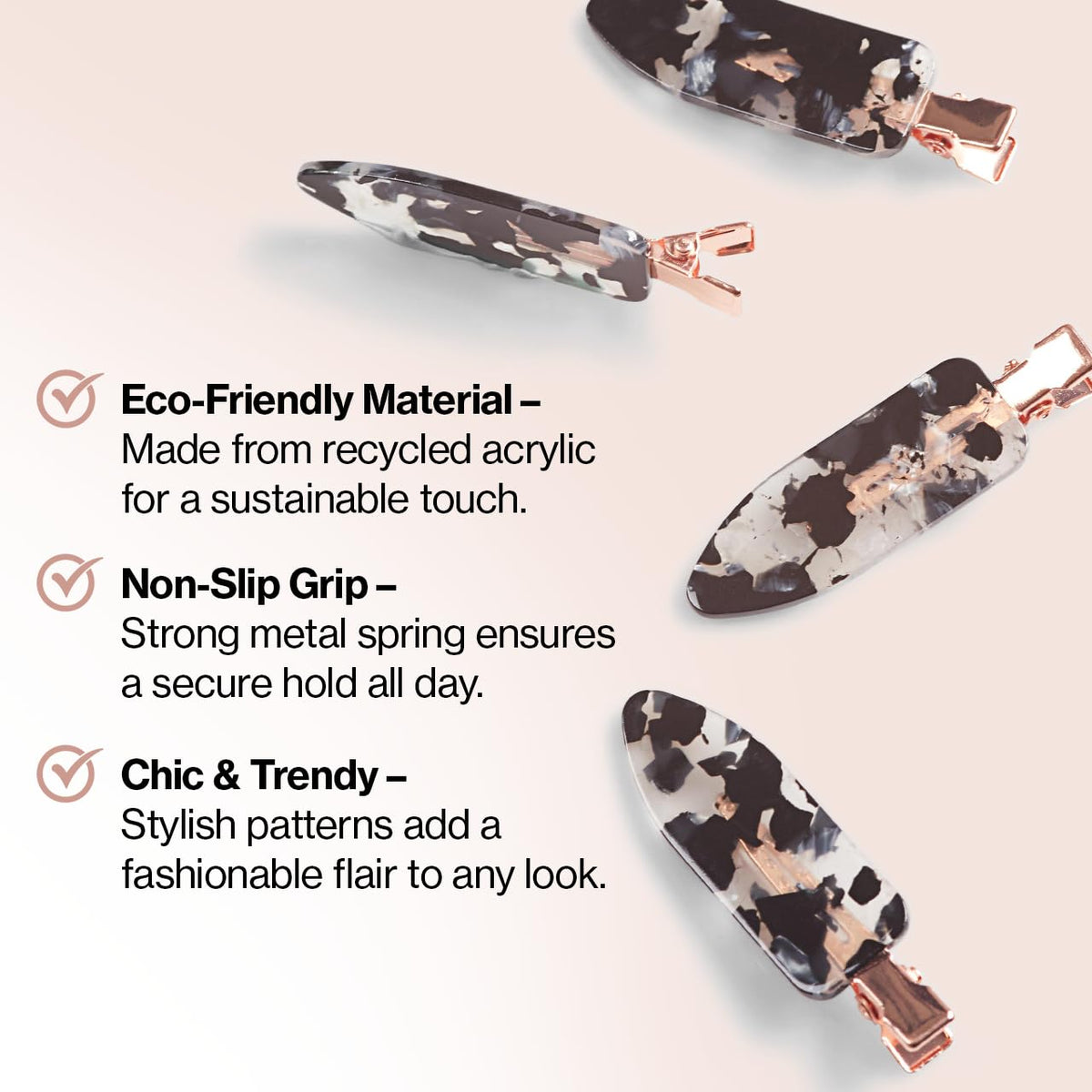 Kitsch Creaseless Hair Clips for Women - Black Terrazzo, 4pcs