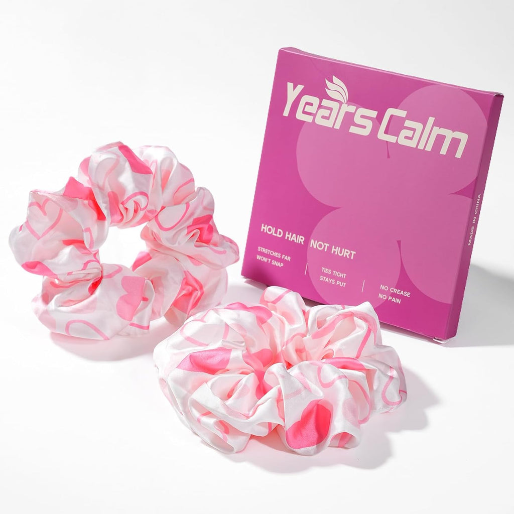 Years calm Satin Scrunchies For Women, No Pull, 2PC Thick Hair Ties，Pink