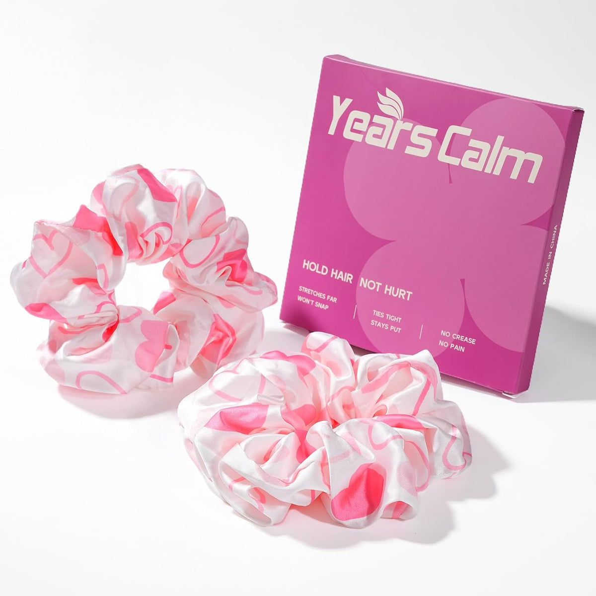 Years calm Satin Scrunchies For Women, No Pull, 2PC Thick Hair Ties，Pink