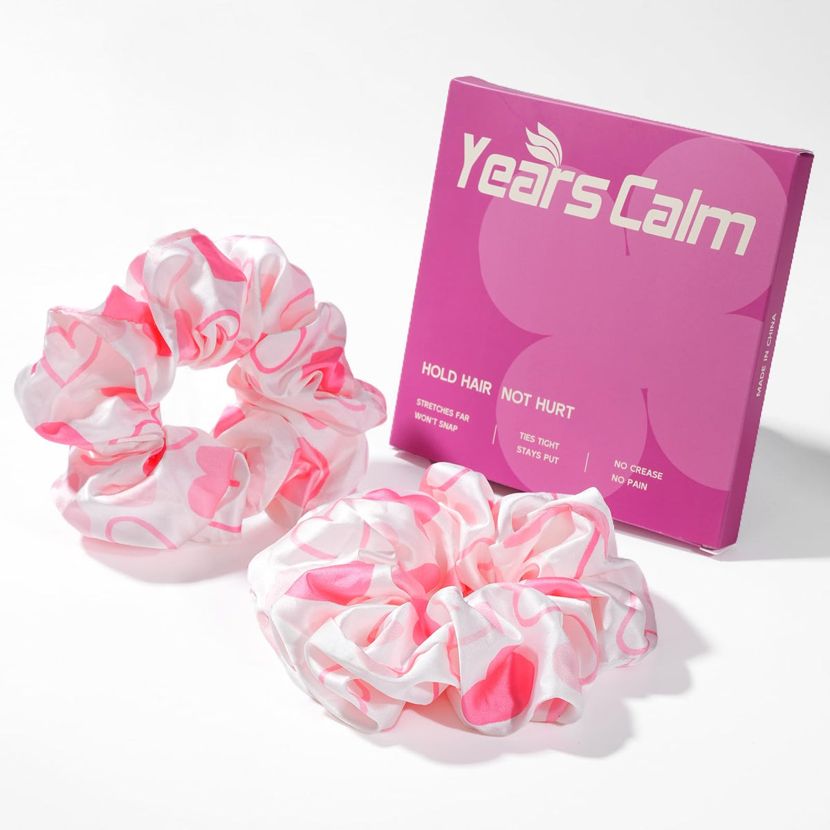 Years calm Satin Scrunchies For Women, No Pull, 2PC Thick Hair Ties，Pink
