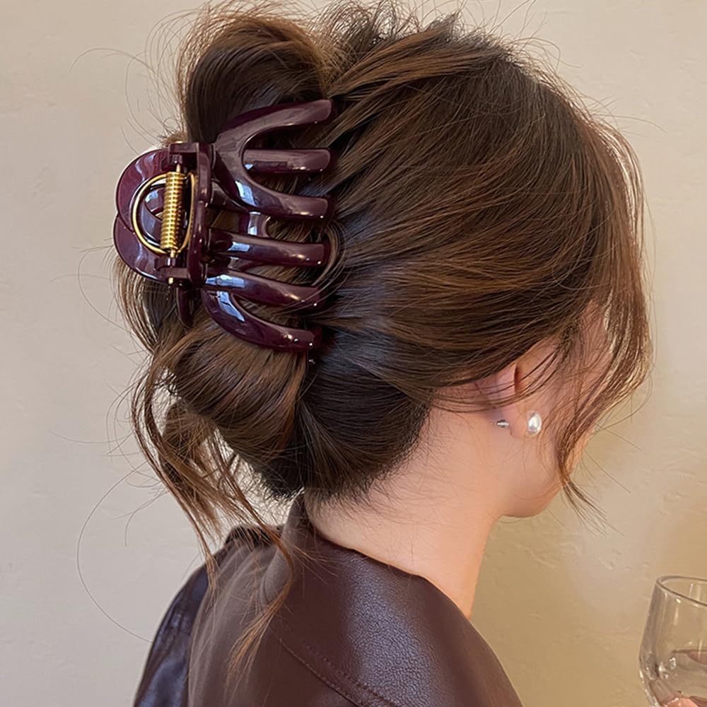 Red Large Hair Clips For Girls Vintage Hair Claw Clips For Thick Hair Claws 3.54 IN Hair Clip Plastics Clips For Hair Barrettes Non Slip Hair Claw Clip Hairclips Girl Hair Accessories For Women