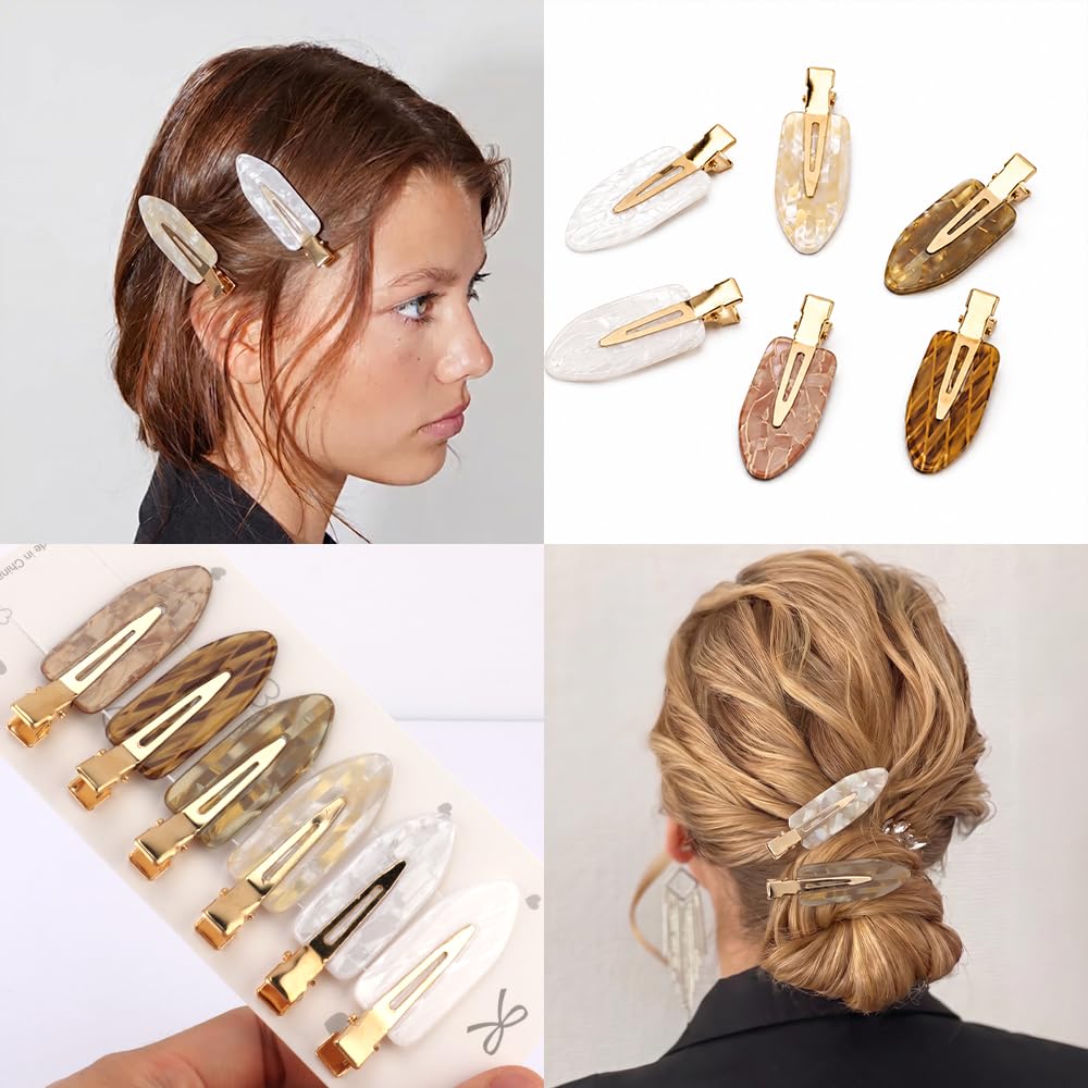 12 Pcs Acrylic No Crease Hair Clips for Women Girls No bend Acrylic Hair Clip for HairStyling Skincare Flat Creaseless Hair Clips for Women Makeup Accessories(White Gold)
