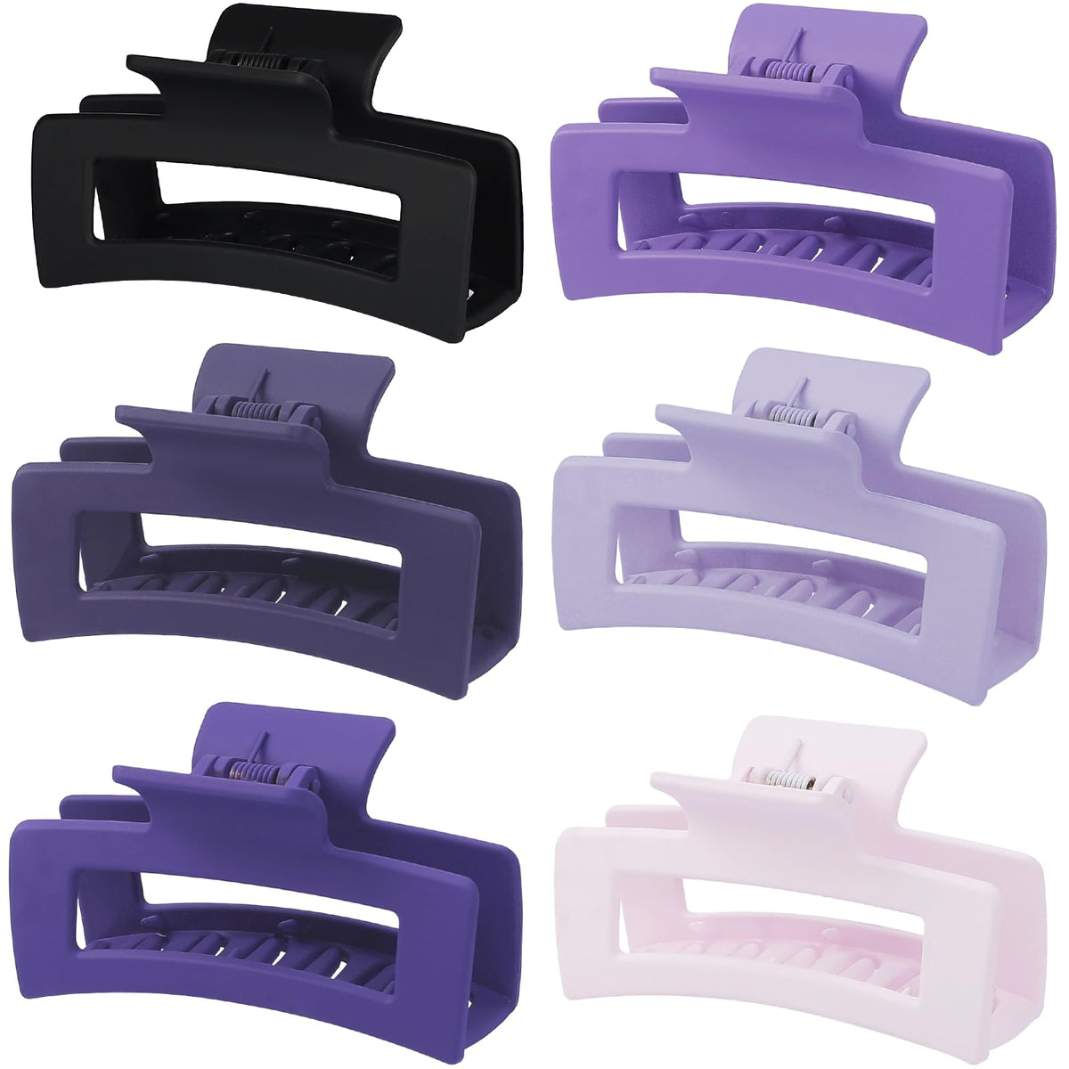 Sisiaipu 3.5 Inch Medium Hair Claw Clips 6 Pack Hair Clips for Women Square Rectangle Claw for Hair Banana Jaw Clips Hair Accessories for Girls (Pink Purple)