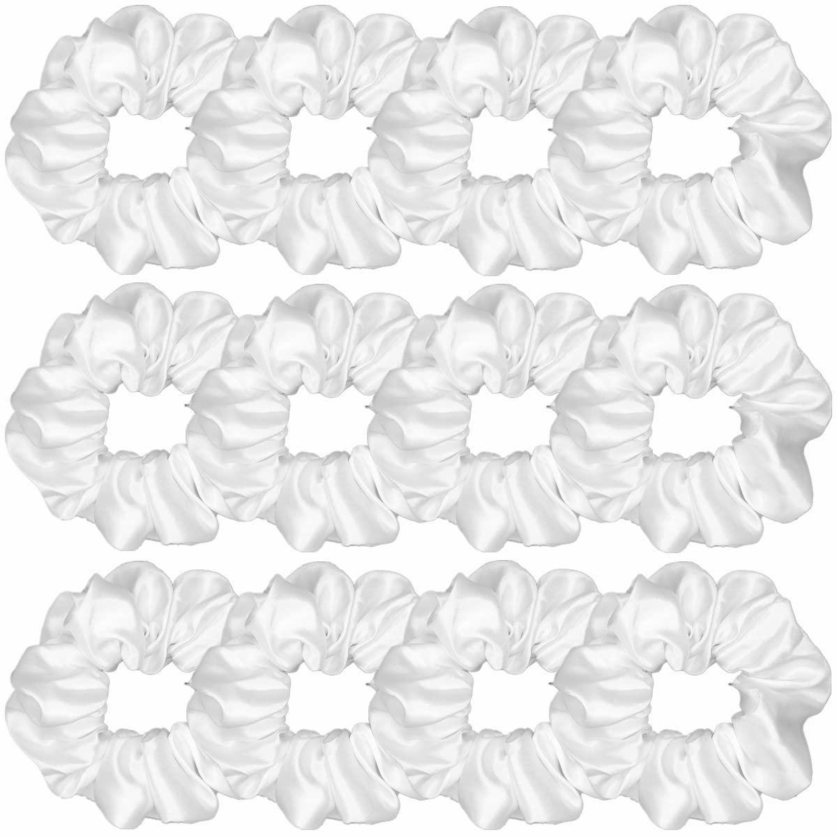 12 Pcs Satin Silk Scrunchies Soft Hair Ties Fashion Hair Bands Hair Bow Ropes Elastic Bracelets Ponytail Holders Hair Accessories for Women Girls (4.5 Inch, Assorted Multi-color)