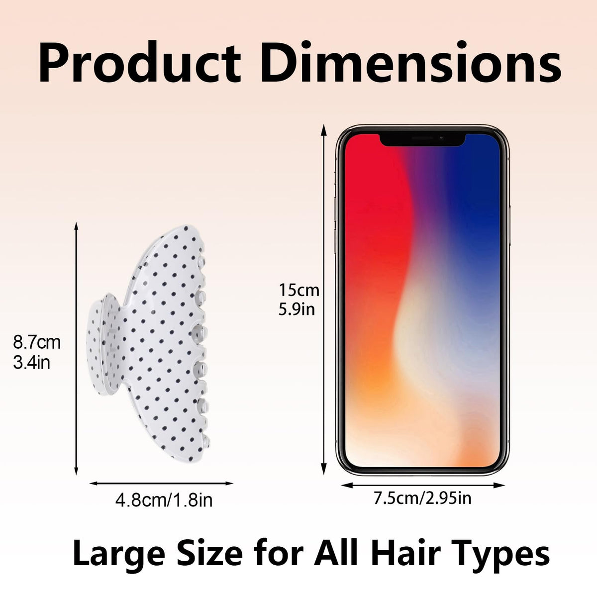 2 Acetate Hair Claw Clip for Women, 3.8-Inch Black and White Polka Dot Big Hair Clips Strong Hold No Slip Claw Clips for Thick or Thin Hair