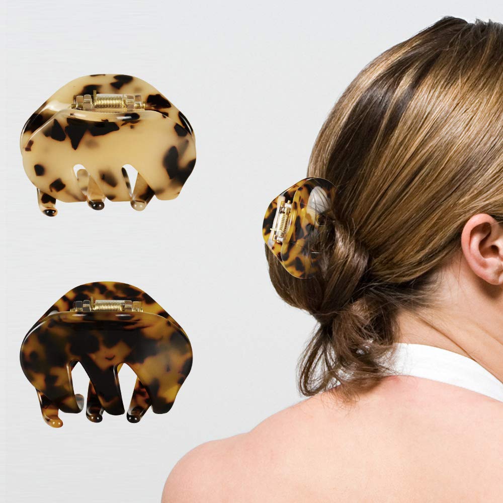 4 Pack 2.1 Inch Hair Claw Clips Tortoise Shell Cellulose Acetate Resin Hair Barrettes Medium French Design Hair Jaw Leopard Print Fashion Hair Styling Accessories for Women Girls