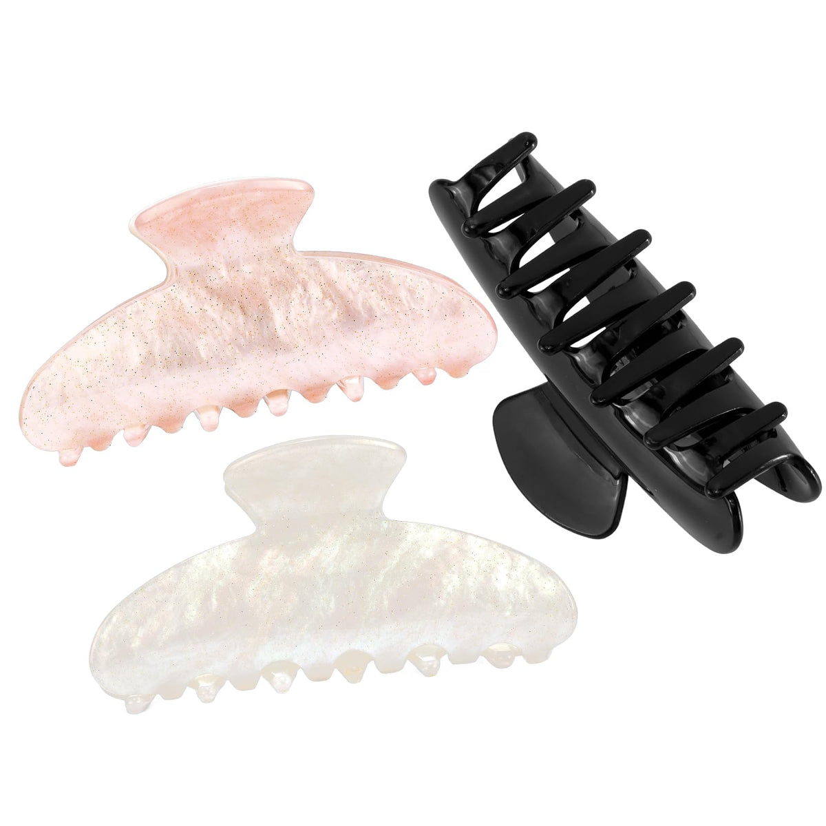 Aprince Claw Clips for Women 3Pcs, Acrylic Claw Clips Non-slip, Large Hair Clips for Thick Hair, Marble Clip Strong Hold, Banana Clip French Barrettes, Cute Hair Clips Glitter (Pink, White, Black)