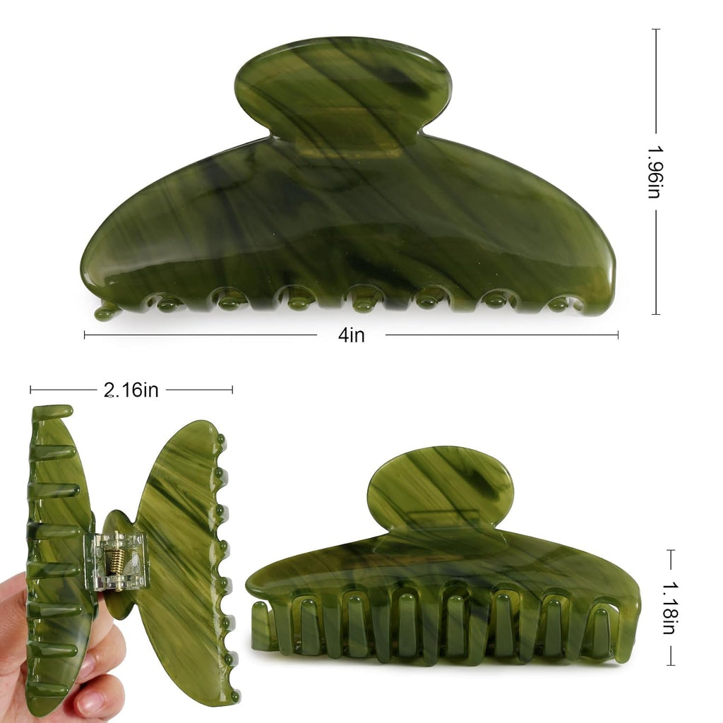 4 Inch Acetate Hair Clip, Olive Green Claw Clip for Women
