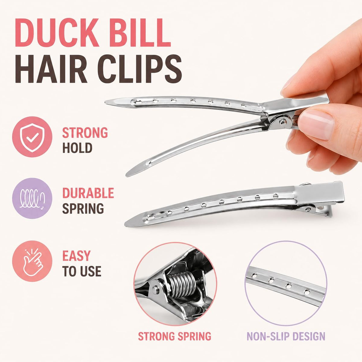 50PCS Metal Duckbill Hair Clips, Pin Curl Clips & Creaseless Hair Clips