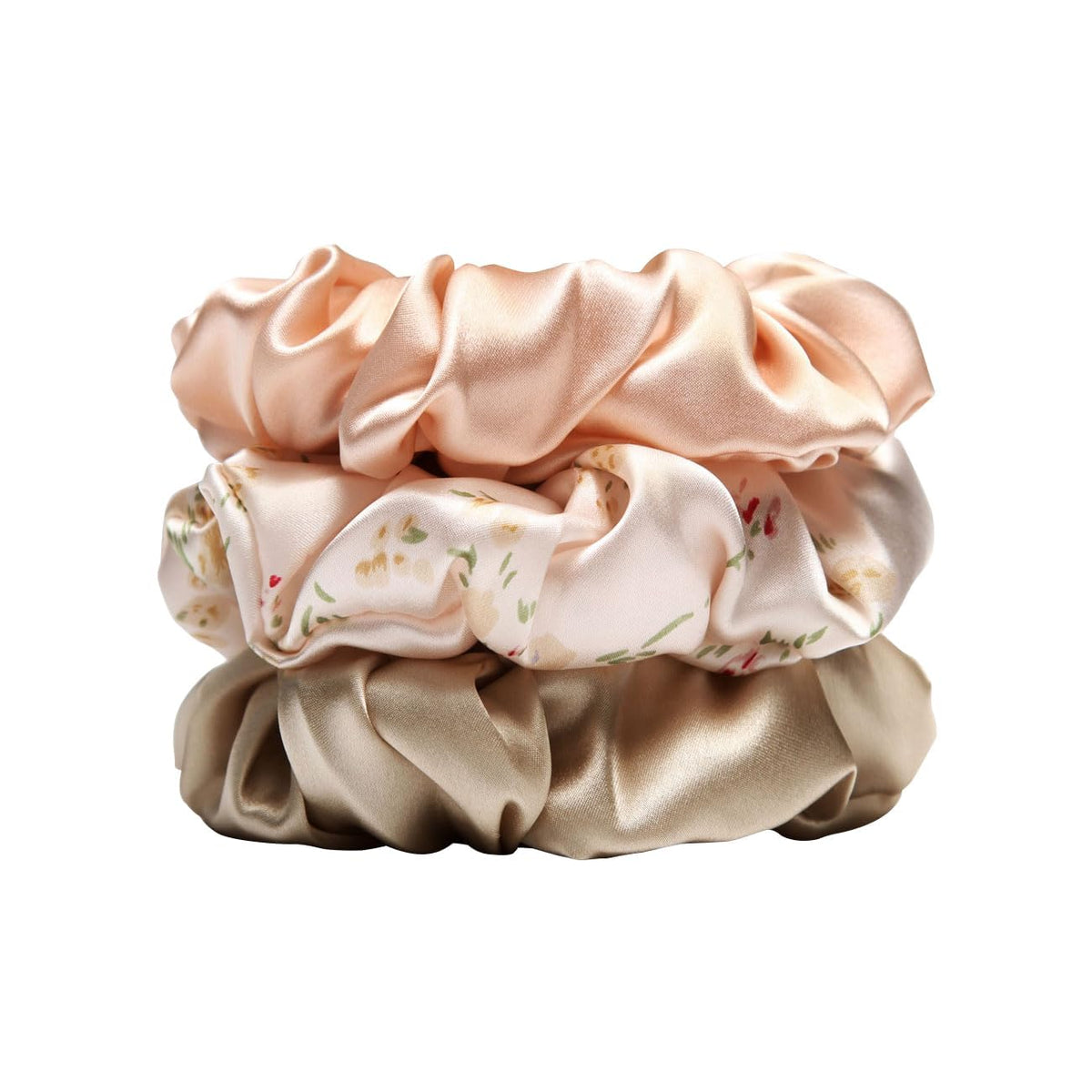 Michooyel 100% Mulberry Silk Scrunchies Hair Ties Elastic Band Scrunchy For Women Girls Curly Hair, No Damage, Ponytail Holder, 3 Pack, 4 cm