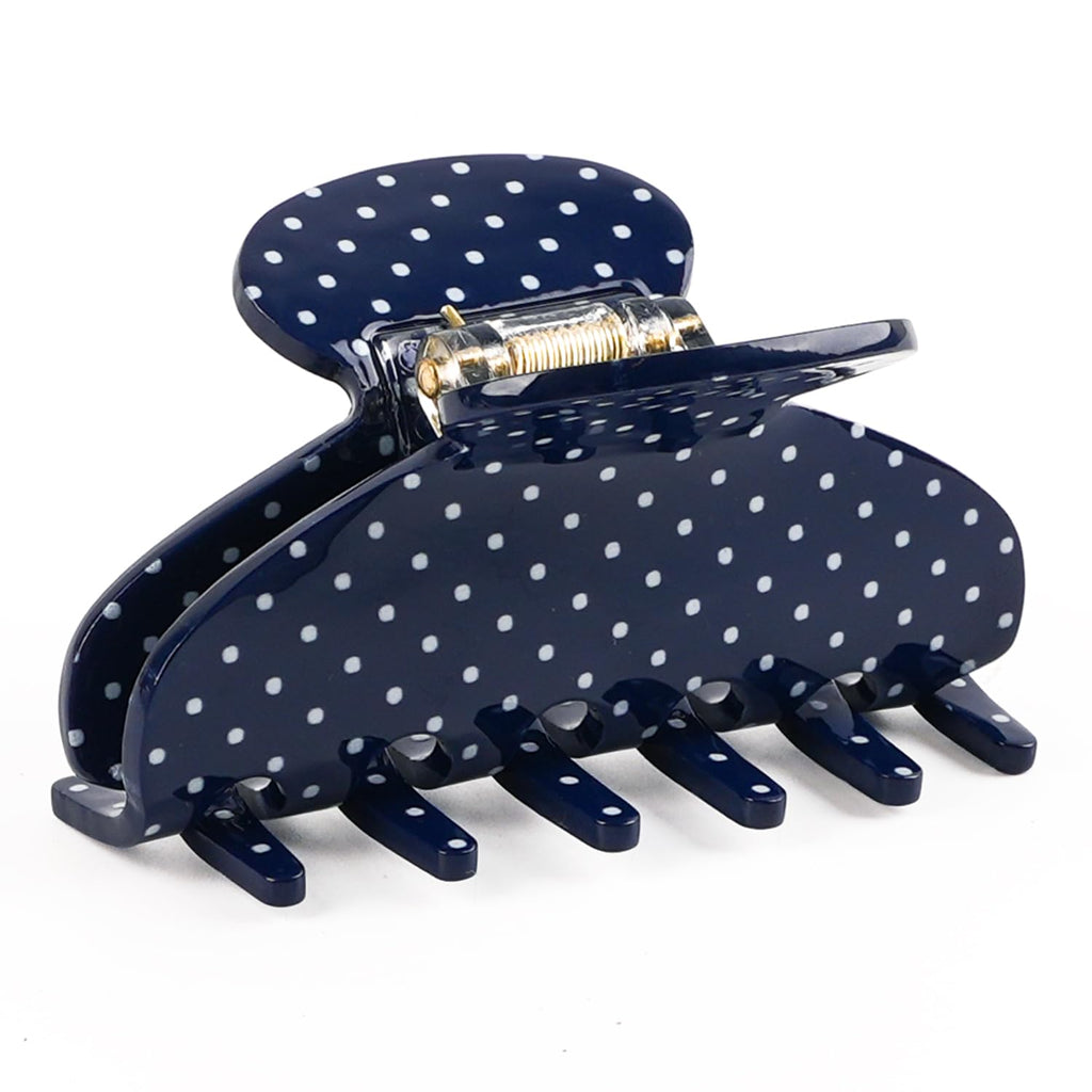 MAORULU Medium Cute Acetate Polka Dot Claw Clips, 3 Inch (Navy Blue)