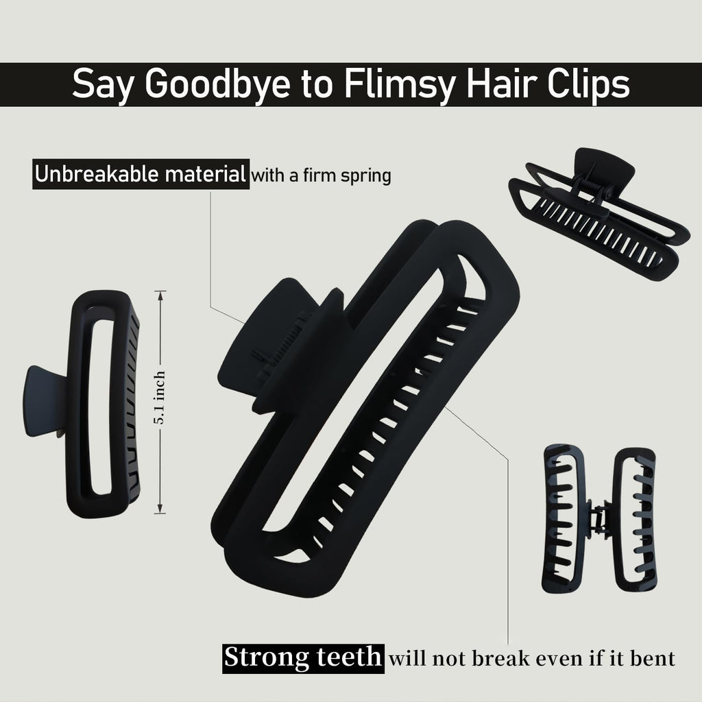 Hair Claw Clips 5 Inch Unbreakable Square Rectangle Clip Clamp Neutral Colors for Thick Curly Long Hair Women - 2 Pack