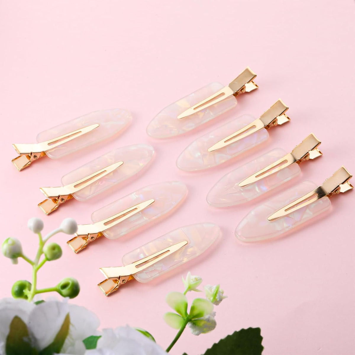 8 PCS No Crease Hair Clips No Bend Creaseless Hair Clips for Women White Flat Hairs Clip Makeup Hairs Clip Cute Accessories for Women (Milk White)