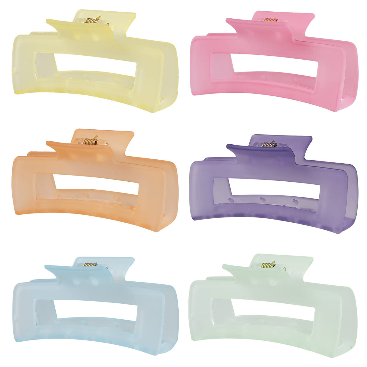 Sisiaipu 4 Inch Big Hair Claw Clips 6 Pcs Large Claw for Thick Hair Square Hair Clips for Women Rectangle Hair Clips Nonslip Acrylic Banana Jaw Clips Hair Accessories for Girls (Amber)