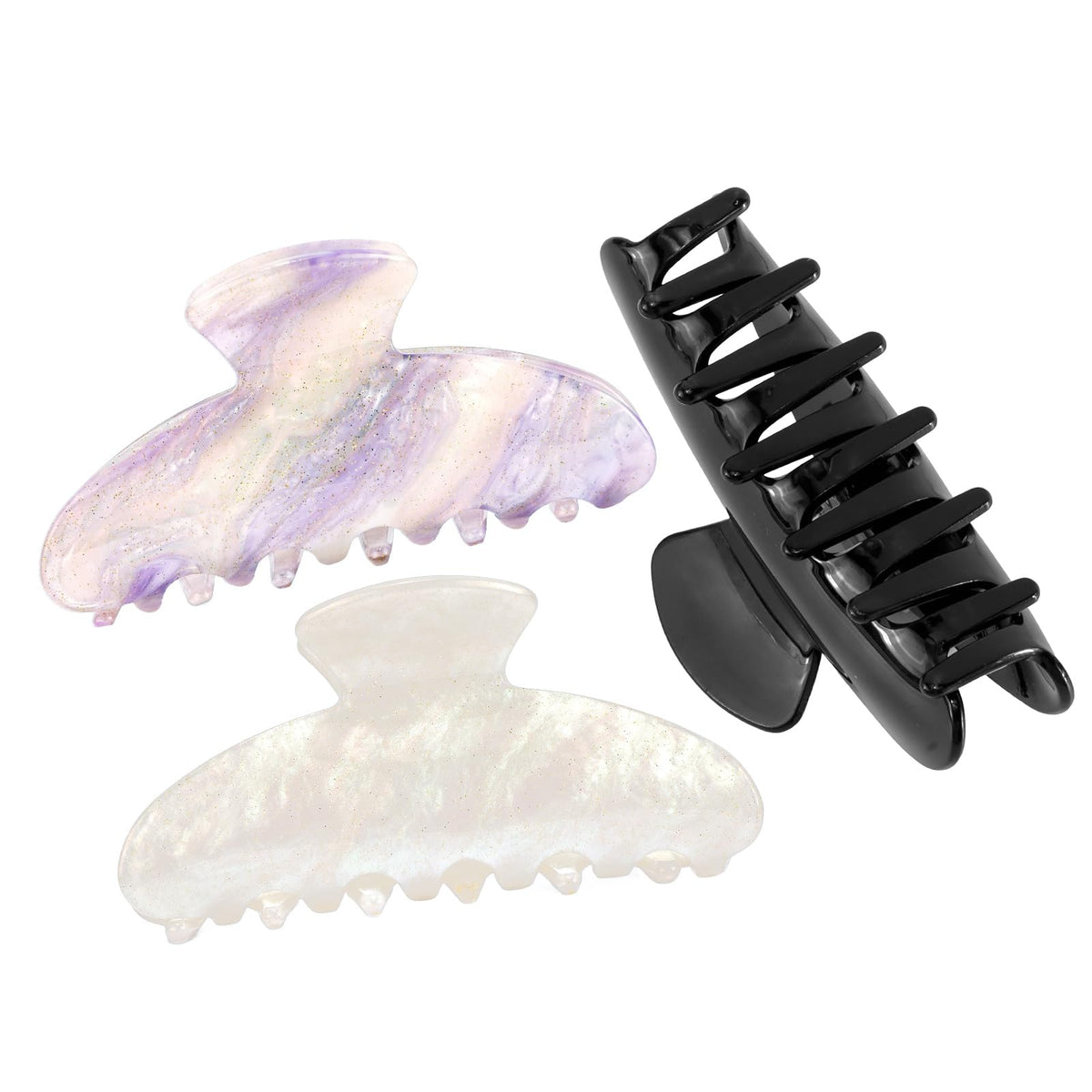 Aprince Claw Clips for Women 3Pcs, Acrylic Claw Clips Non-slip, Large Hair Clips for Thick Hair, Marble Clip Strong Hold, Banana Clip French Barrettes, Cute Hair Clips Glitter (Pink, White, Black)