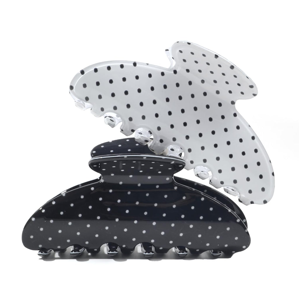 2 Acetate Hair Claw Clip for Women, 3.8-Inch Black and White Polka Dot Big Hair Clips Strong Hold No Slip Claw Clips for Thick or Thin Hair