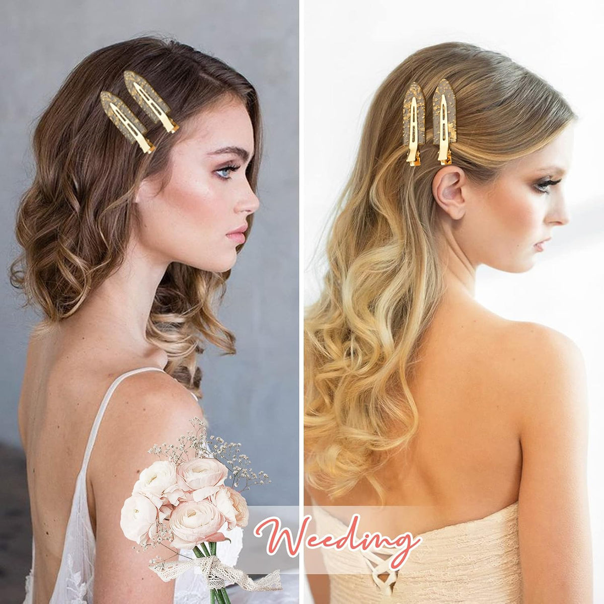 8PCS No Bend Hair Clips Bridesmaid No Crease Hair Clips Gold Glitter Makeup Creaseless HairClips Styling Hair accessories for Bride Women Girls