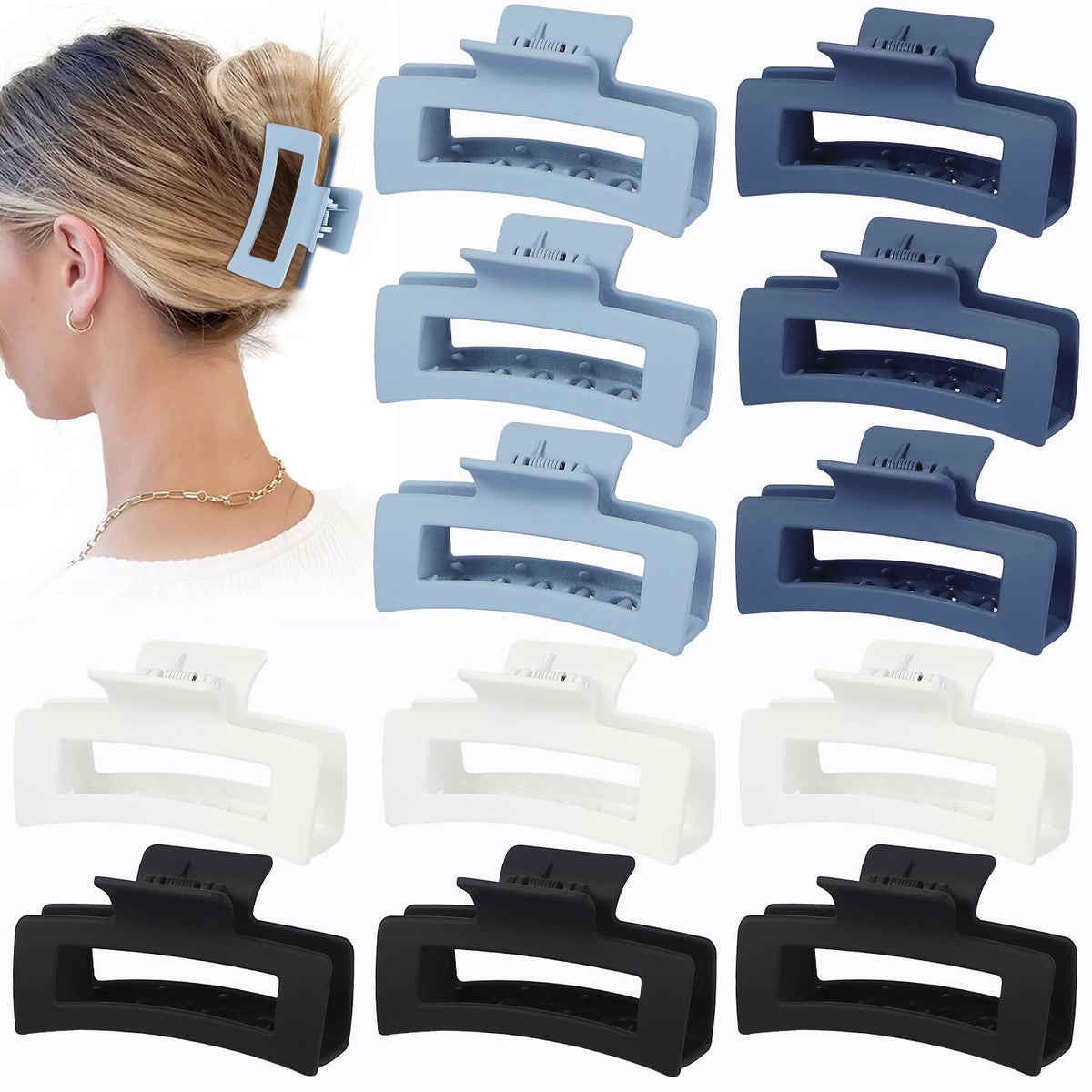 Sisiaipu 12 Pcs Medium Hair Clips, 3.5 Inch, Colorful - Hair Clips for Thick and Thin Hair, Square Claw Clips, Jaw Clips, Bulk Hair Accessories for Women and Girls