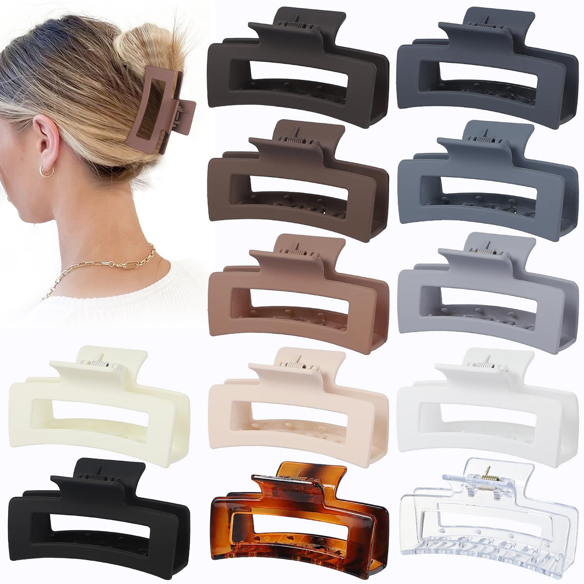 Sisiaipu 12 Pcs Medium Hair Clips, 3.5 Inch, Colorful - Hair Clips for Thick and Thin Hair, Square Claw Clips, Jaw Clips, Bulk Hair Accessories for Women and Girls