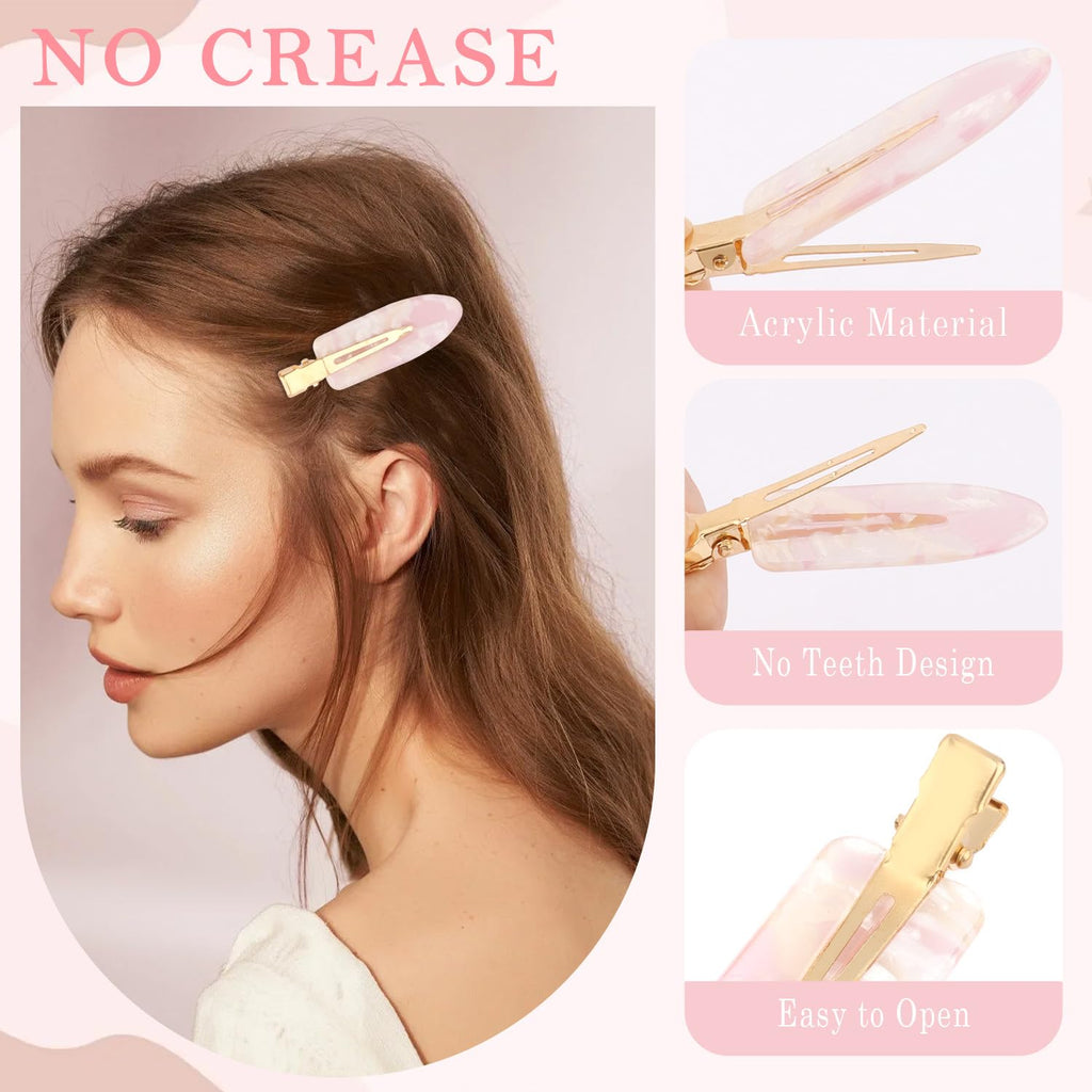 Atoden Creaseless Hair Clips No Crease No Bend Hair Clips for Styling Sectioning Makeup Salon Bangs Flat Hair Pins Alligator Duckbill Barrettes Hair Accessories for Women Girls 12Pcs Pink
