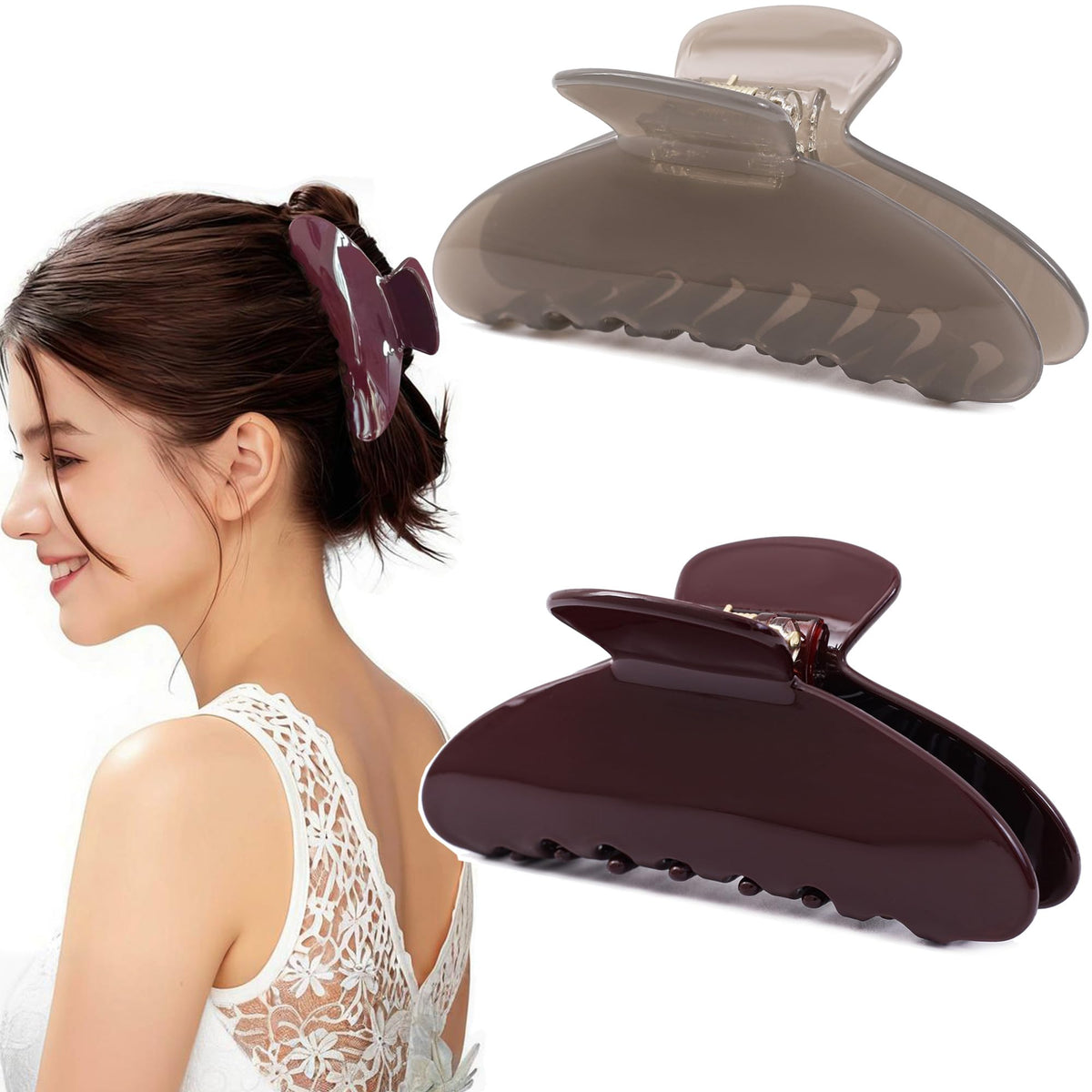 2 Pcs Large Hair Claw Clips Tortoise Shell Big Claw Hair Clips for Thick Hair Strong Hold No Slip Grip Hair Jaw Clips for Women