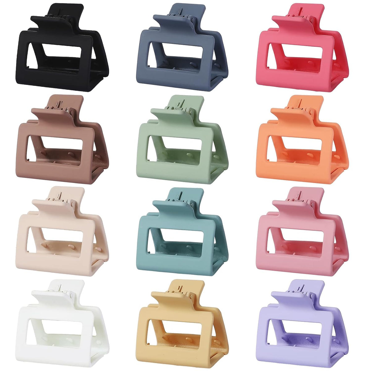 Sisiaipu 2 Inch Medium Hair Claw Clips 12 Pcs Square Hair Clips for Thin Hair Matte Nonslip Acrylic Banana Jaw Clips Bulk Hair Accessories for women and Girls - Colorful