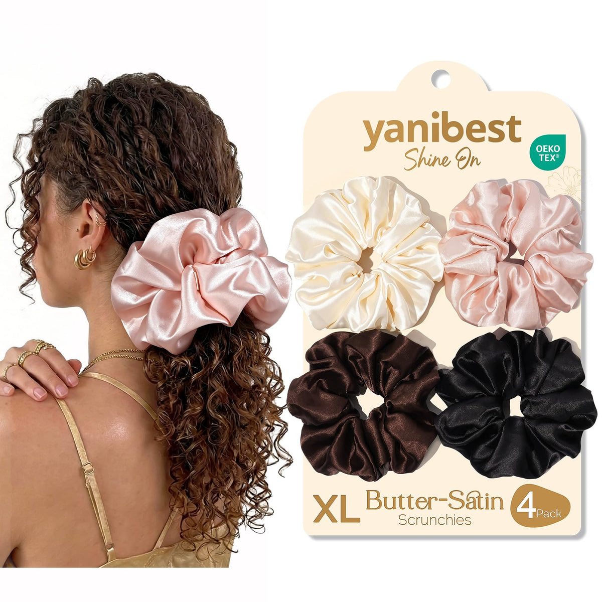 YANIBEST 4 Pcs Oversized Satin Scrunchies, Jumbo Hair Ties for Women