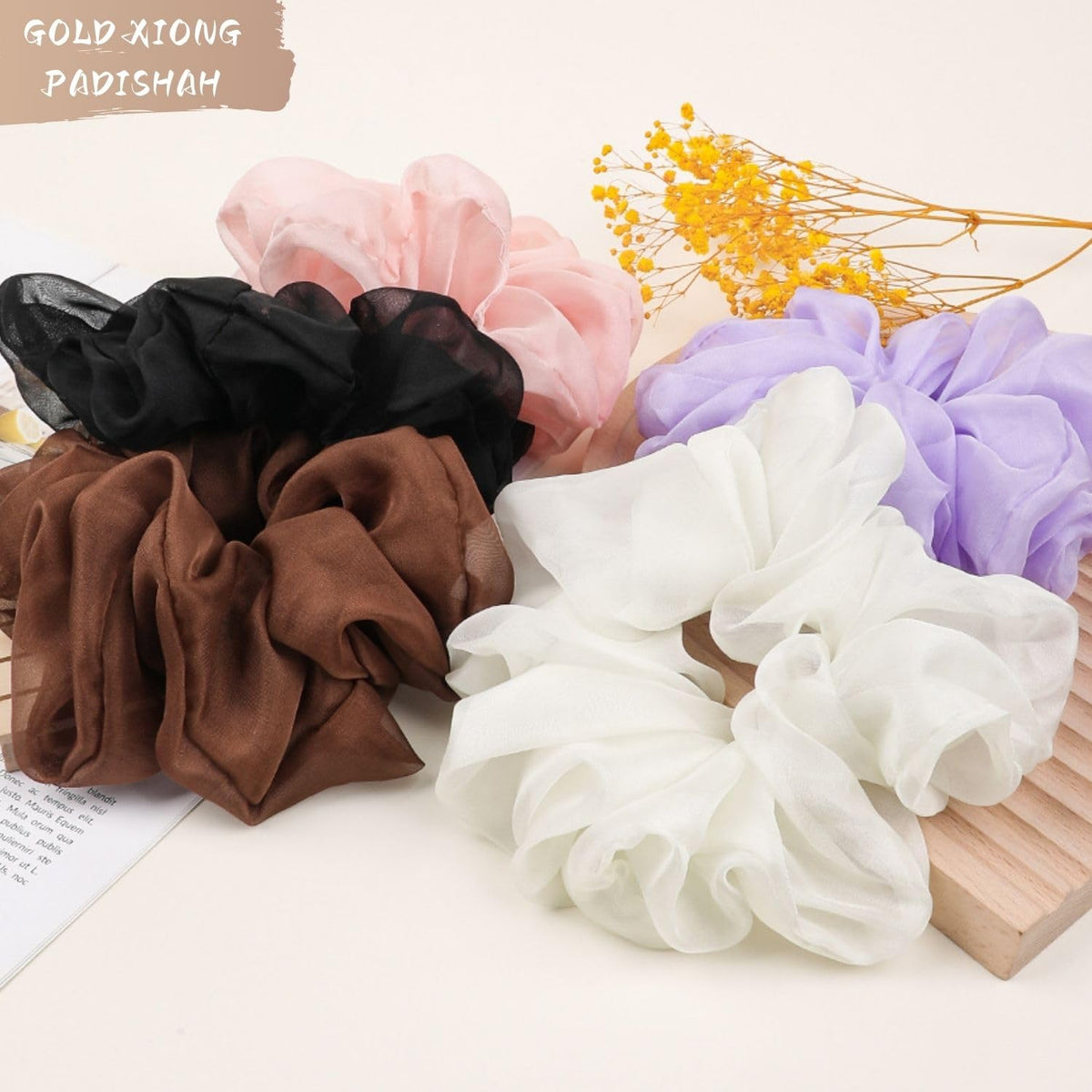Cute Large Big Oversized Scrunchies for Women: Jumbo Chiffon Hair Ties for Sleeping, No Damage Hair Accessories for Thick Hair (6PCS)