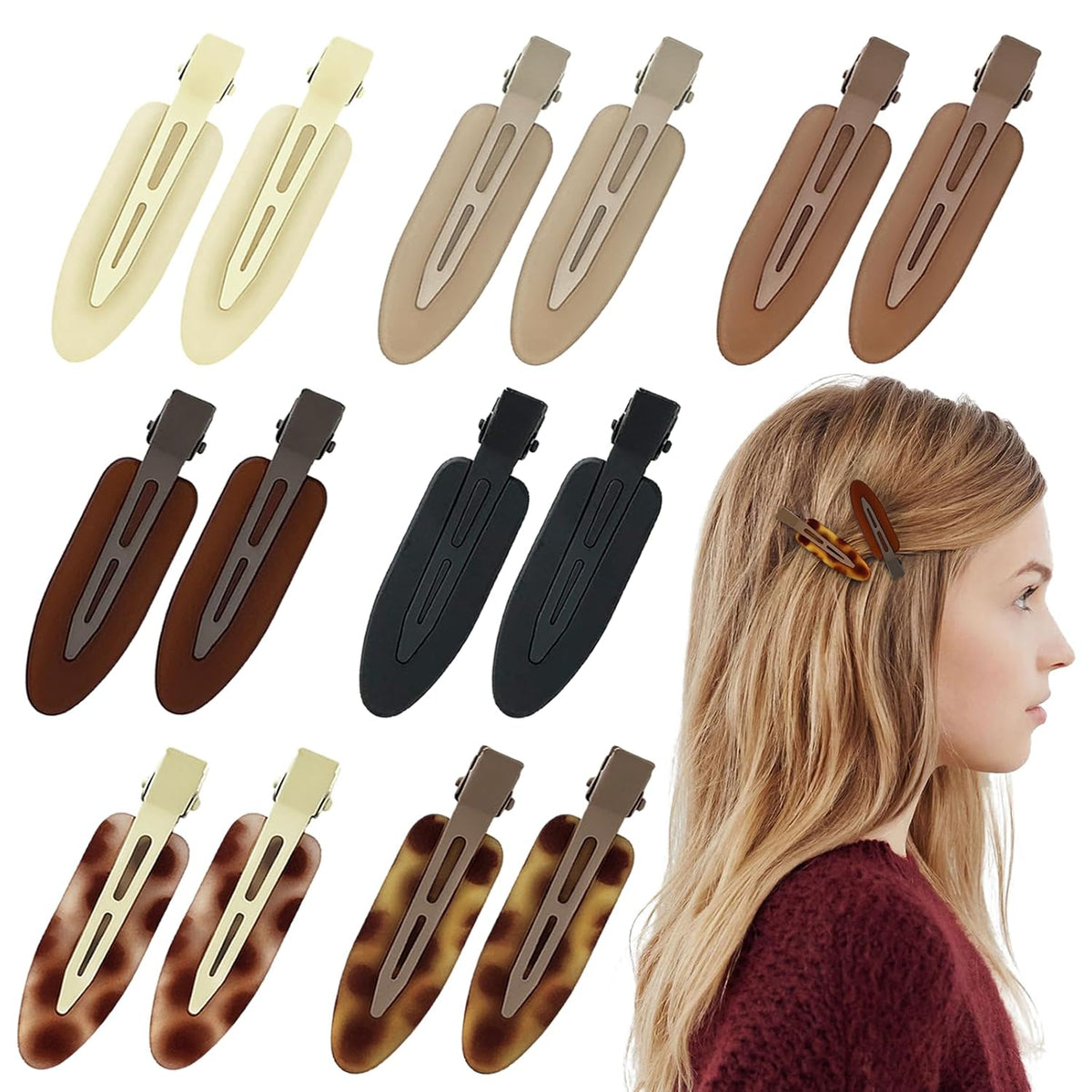 14 Pcs Creaseless No Crease No Bend Flat Hair Clips Non Slip Makeup Clips For Women Ladies Duckbill Hair Accessories for Salon Hairstyle Matte Black Brown Beige Leopard