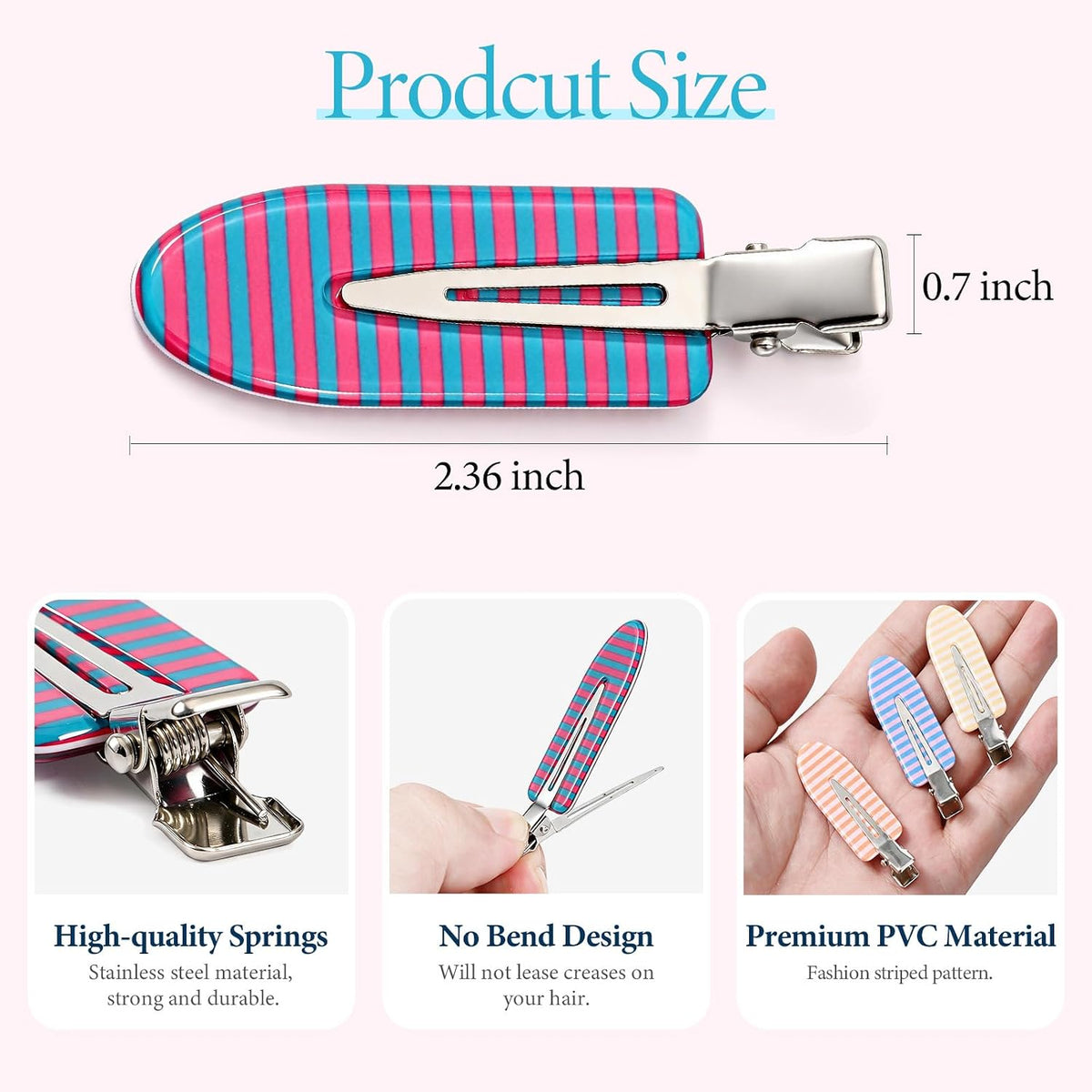 24 PCS Striped Creaseless Hair Clips for Women Bangs - No Crease Hair clips