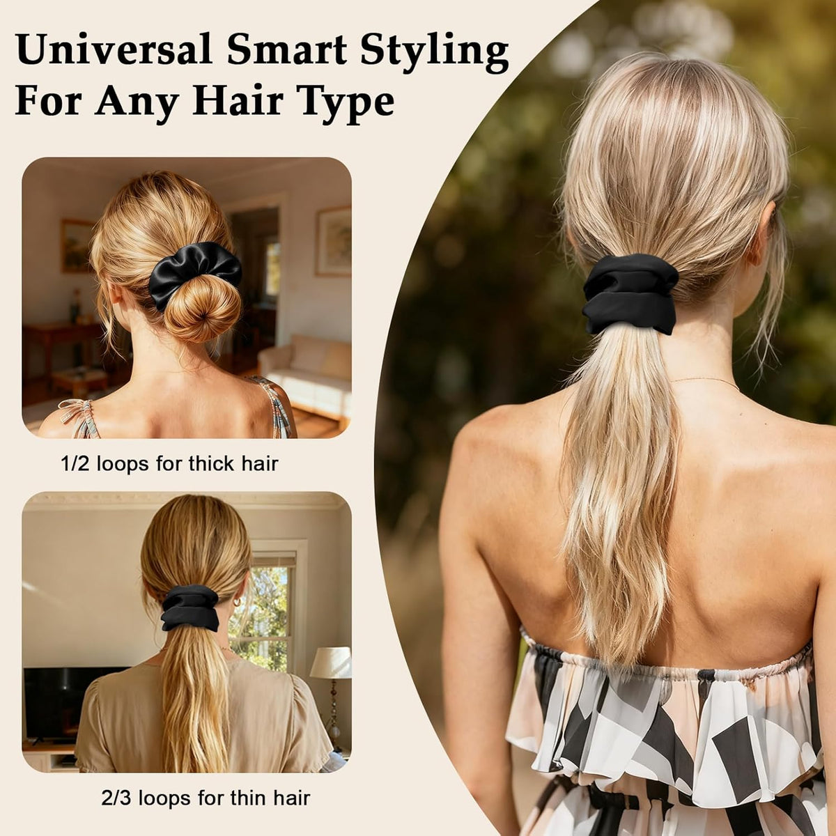 Satin Scrunchies for Women – 8PCS Black Silk Hair Ties – No Crease, Frizz-Free, Gentle Elastic Hair Bands for Thick & Thin Hair, Soft & Stylish Hair Accessories Gifts