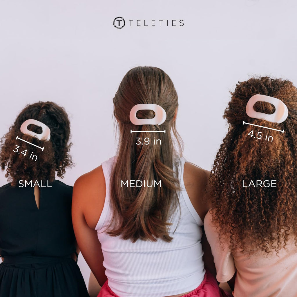 TELETIES - Medium Flat Round Clip - Strong Grip, Bendable Teeth, Comfortable Curved Design - For Lying Down, Yoga, Driving & More - Ideal for Medium-Thick Hair - For All Hair Textures - Tortoise