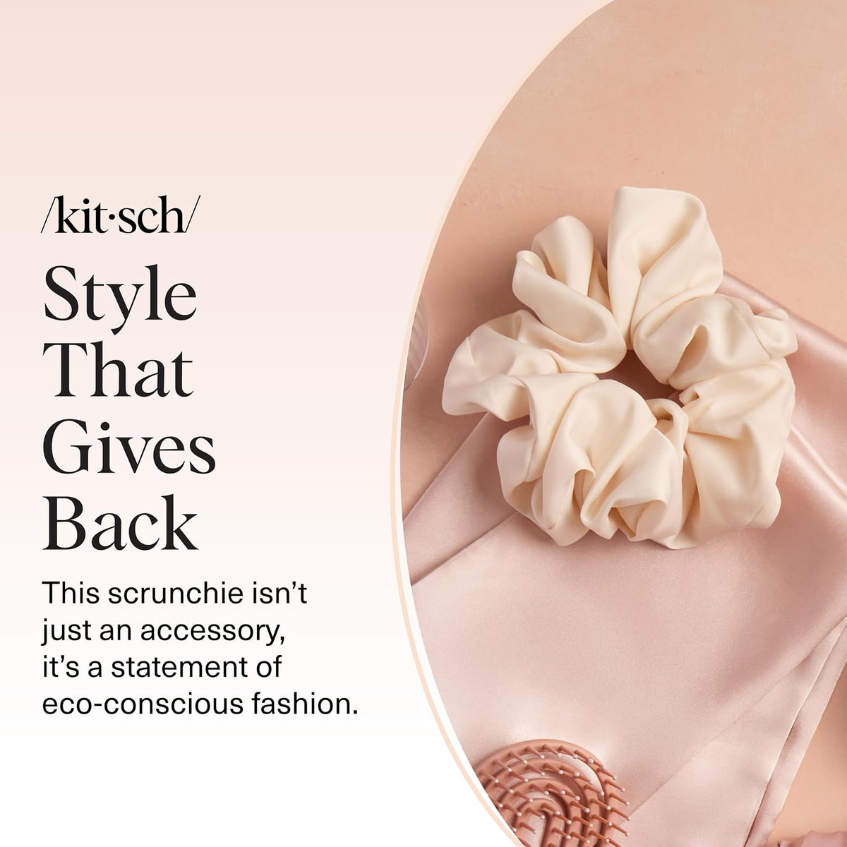 Kitsch Recycled Satin Oversized Scrunchies - Camel & Cream, 2pcs