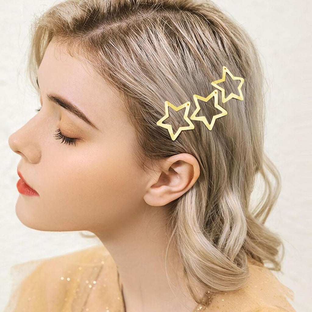 SAOROPEB Star Hair Clips 2000s Y2K Hair Accessories-15 PCS 1.57"-Gold
