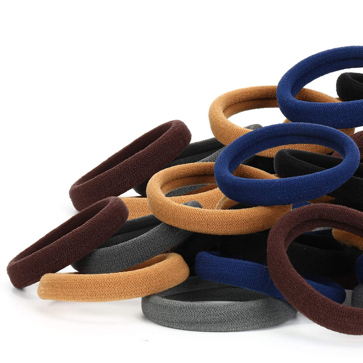 50PCS Black Hair Ties for Women, Cotton Seamless Hair Bands, Elastic Ponytail Holders, No Damage for Thick Hair, 2 Inch in Diameter, by Qarwayoc