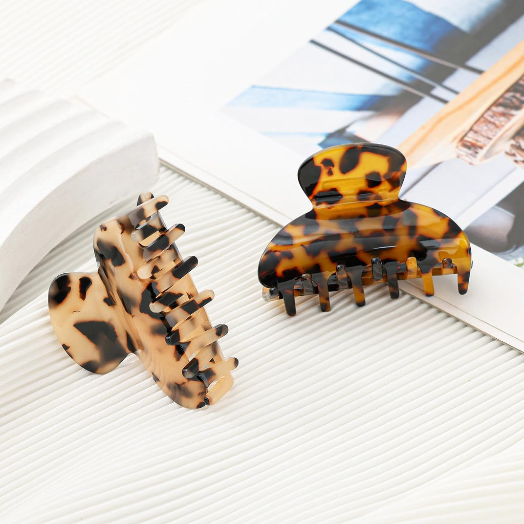 2Pcs Small Medium Hair Claw Clips for Women Tortoise Shell Claw Hair Clips for Thin Fine Medium Thick Hair