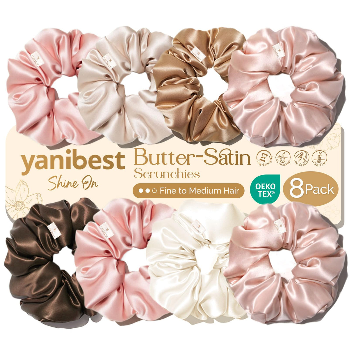 Yanibest 8 Pcs Satin Scrunchies - Silk Feeling Scrunchies Ponytail Holders