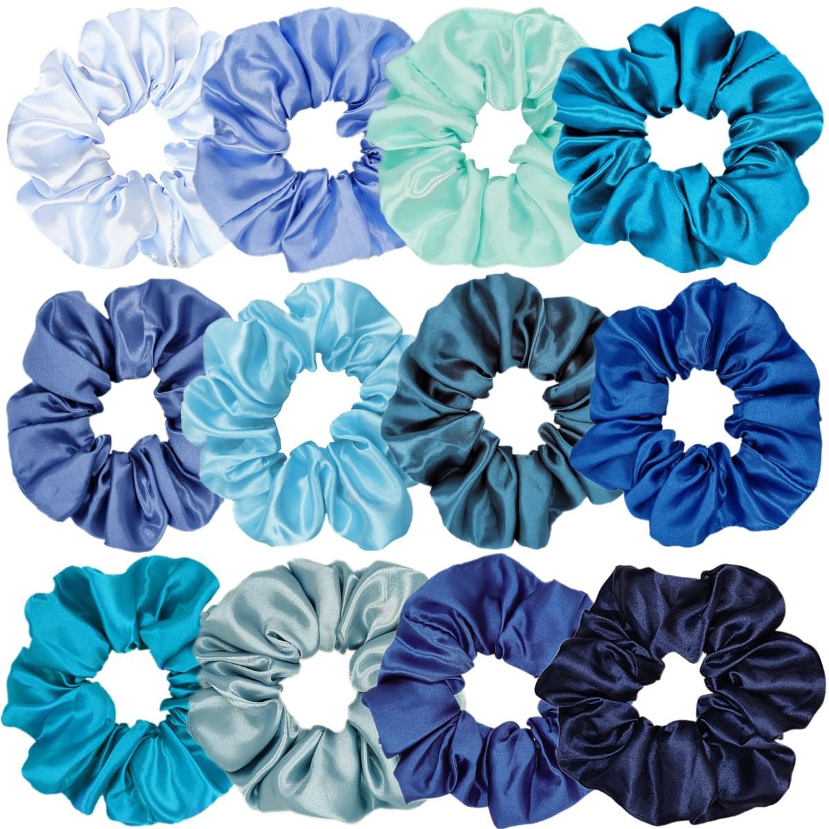 12 Pcs Satin Silk Scrunchies Soft Hair Ties Fashion Hair Bands Hair Bow Ropes Elastic Bracelets Ponytail Holders Hair Accessories for Women Girls (4.5 Inch, Assorted Multi-color)