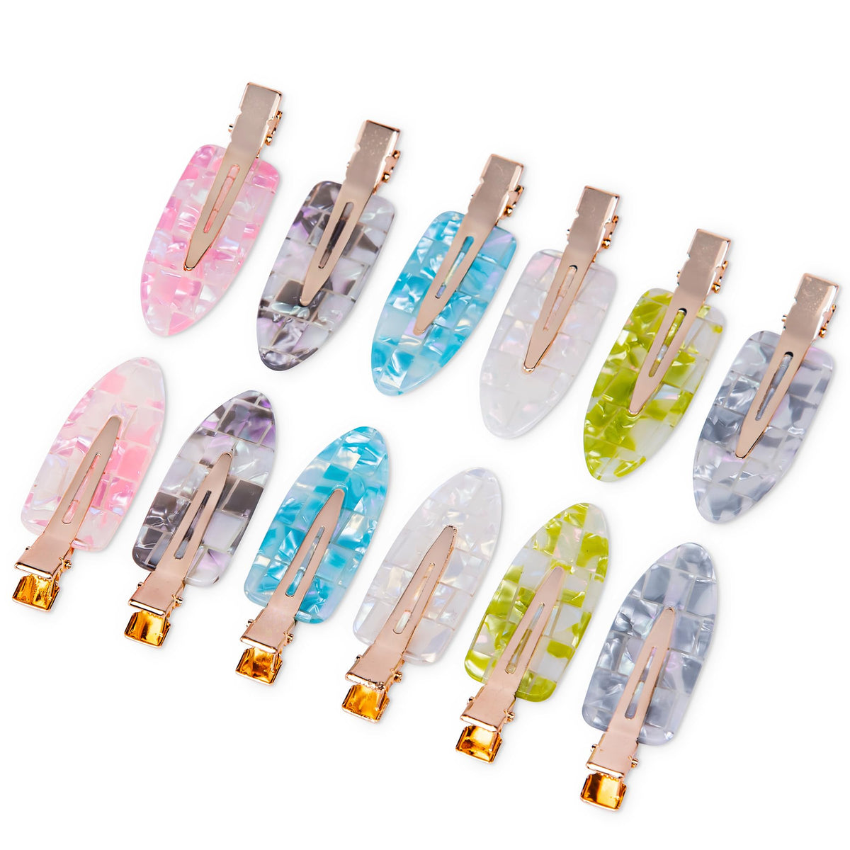 No Crease Creaseless No Bend Hair Clips For Styling Non Slip Flat Clips For Makeup Hair Accessories For Women,White Gold Color,12 PCS