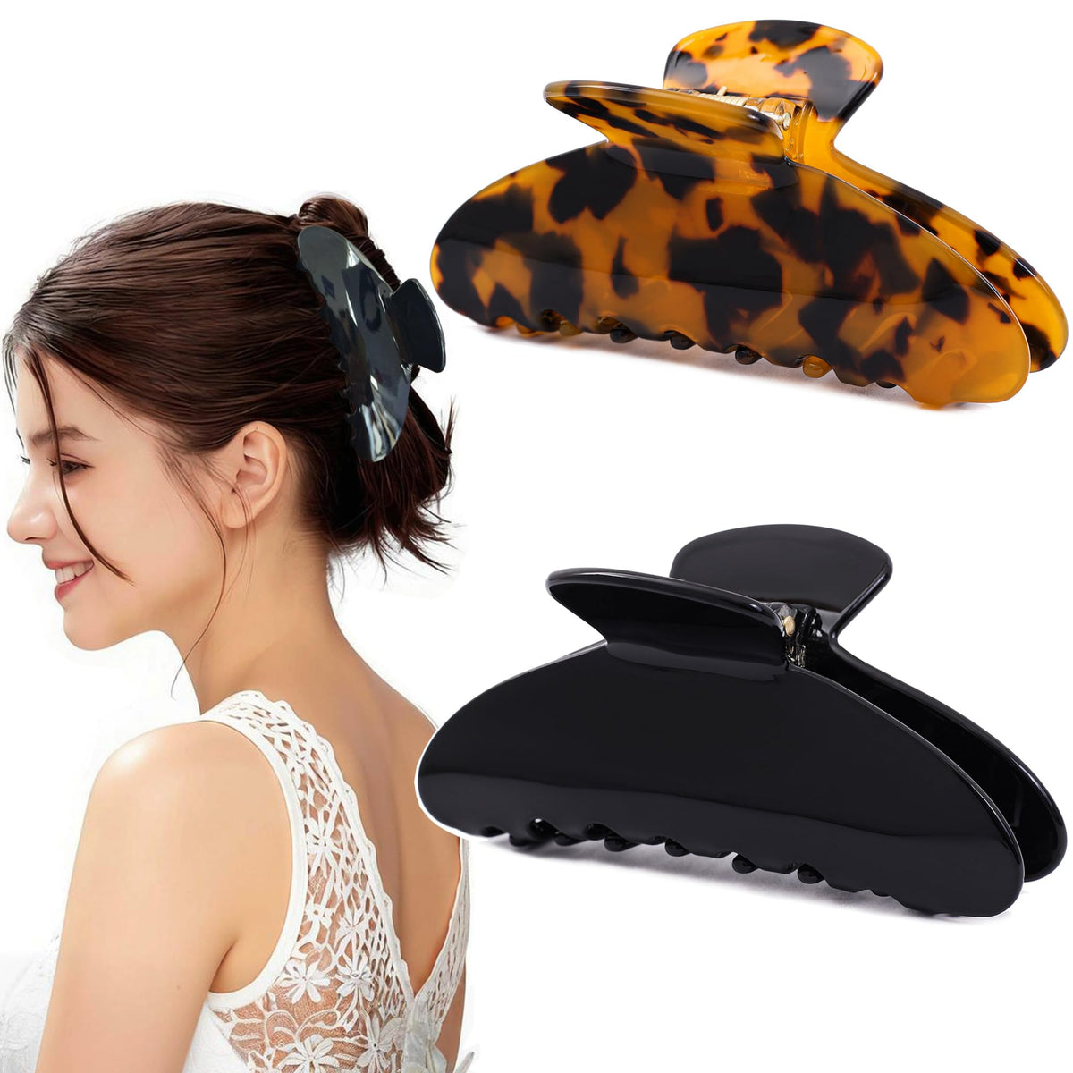 2 Pcs Large Hair Claw Clips Tortoise Shell Big Claw Hair Clips for Thick Hair Strong Hold No Slip Grip Hair Jaw Clips for Women