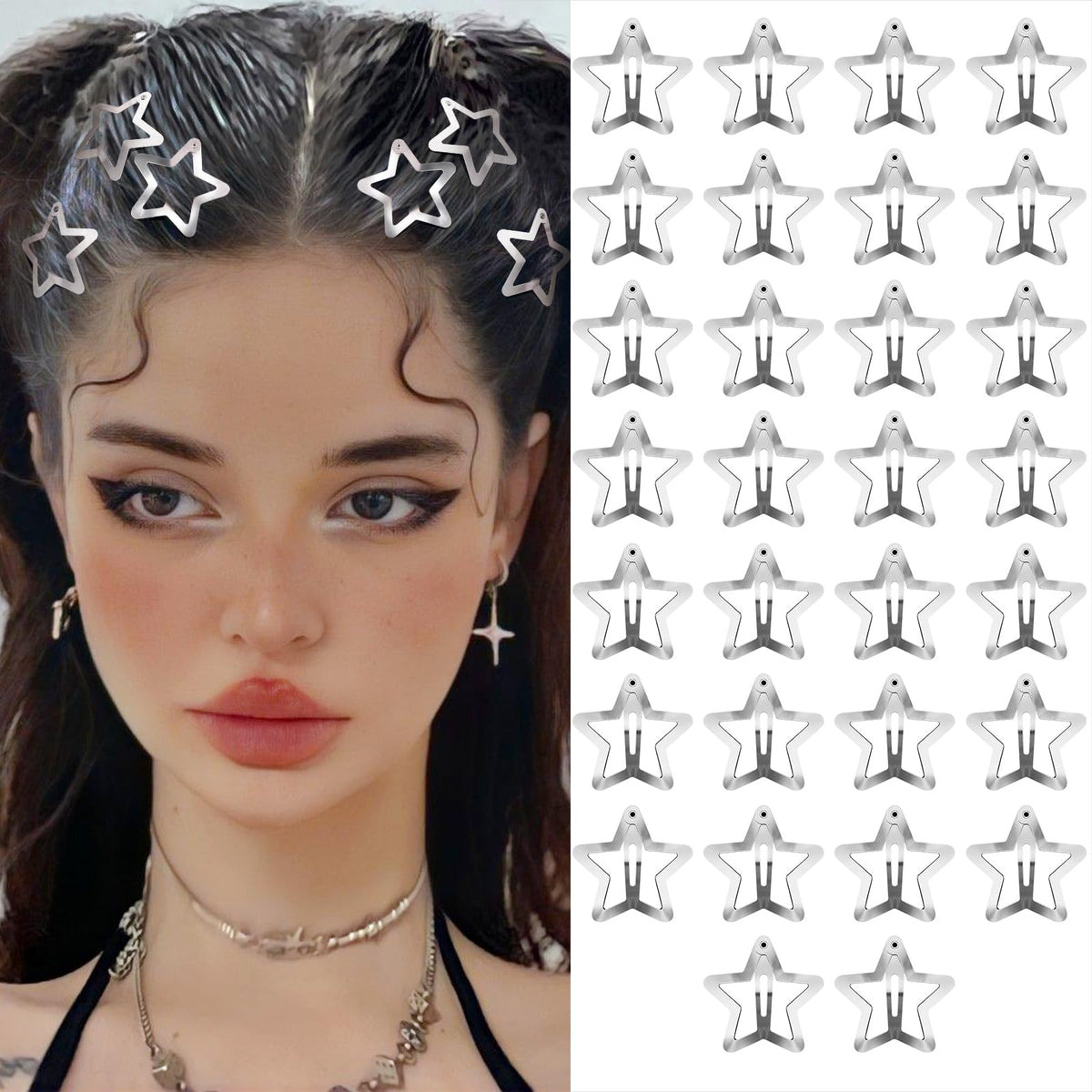 SAOROPEB Star Hair Clips 2000s Y2K Hair Accessories-15 PCS 1.57"-Gold