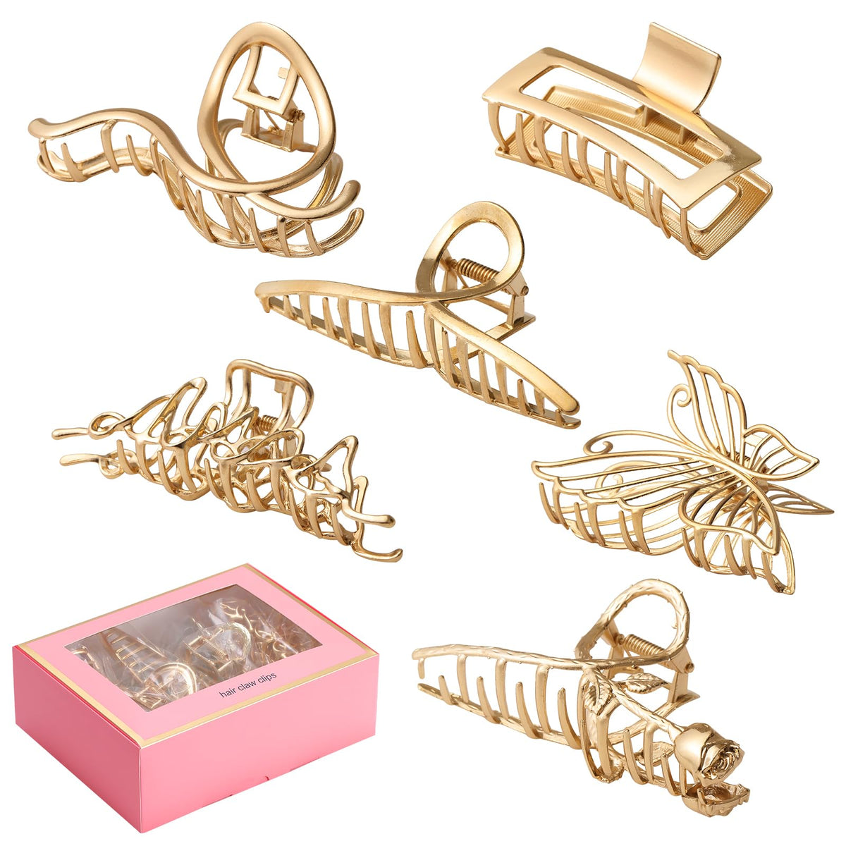 LUKACY 6 Pack Gold Metal Hair Clips - 4 Inch Large Jaw Clips for Women, Strong Hold Hair Claws for Thick or Thin Hair, Fashion Hair Accessories for Styling