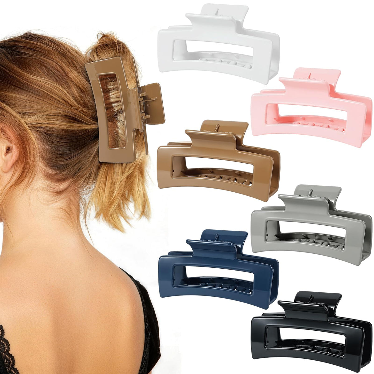 Auseibeely 6 Pack 4.1 Inch Large Claw Clips for Thick Hair, Big Tortoise Shell Claw Clip for women, Square Hair Clips for Thick/Long/Curly Hair, Strong Hold Non-slip Baseball Jaw Clip Accessories