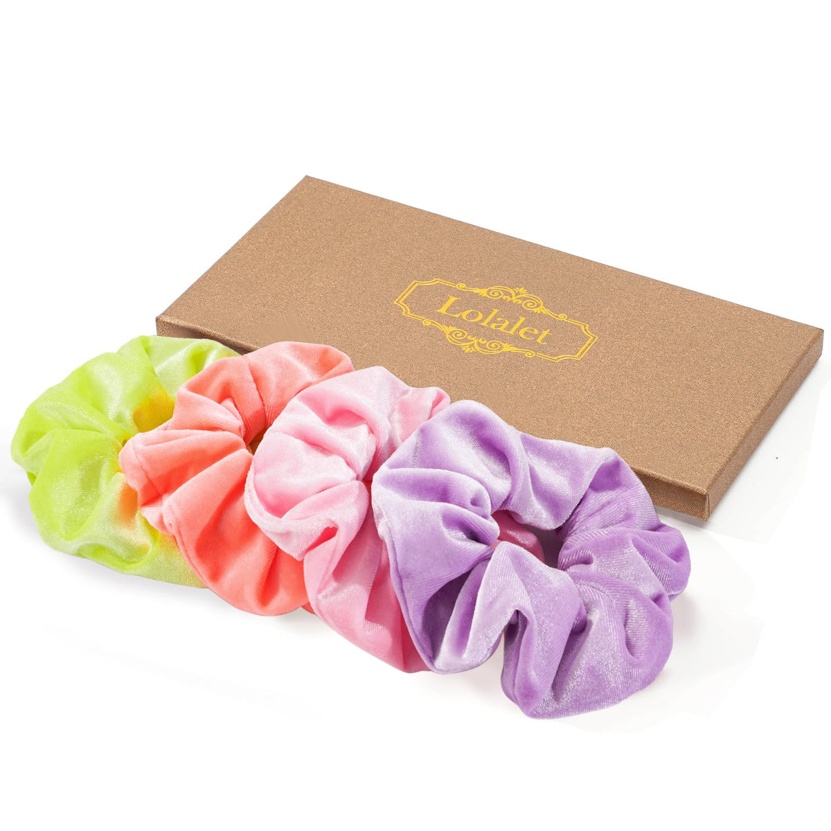 Lolalet Large Soft Velvet Scrunchies for Hair, Elastic Hair Bands Scrunchy for Women Girls, Ponytail Holder Hair Accessories Teens for Thick Curly Hair -4 Pack, Style A