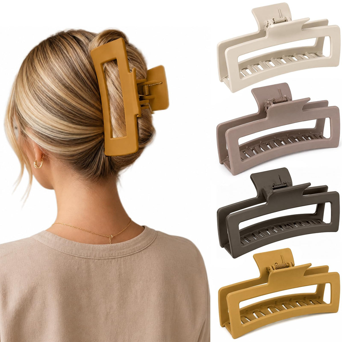 5 Inch XL Jumbo Large Claw Clips, 4-Pack Oversized Rectangle Big Hair Clips for Women, Non-Slip Dark & Light Leopard