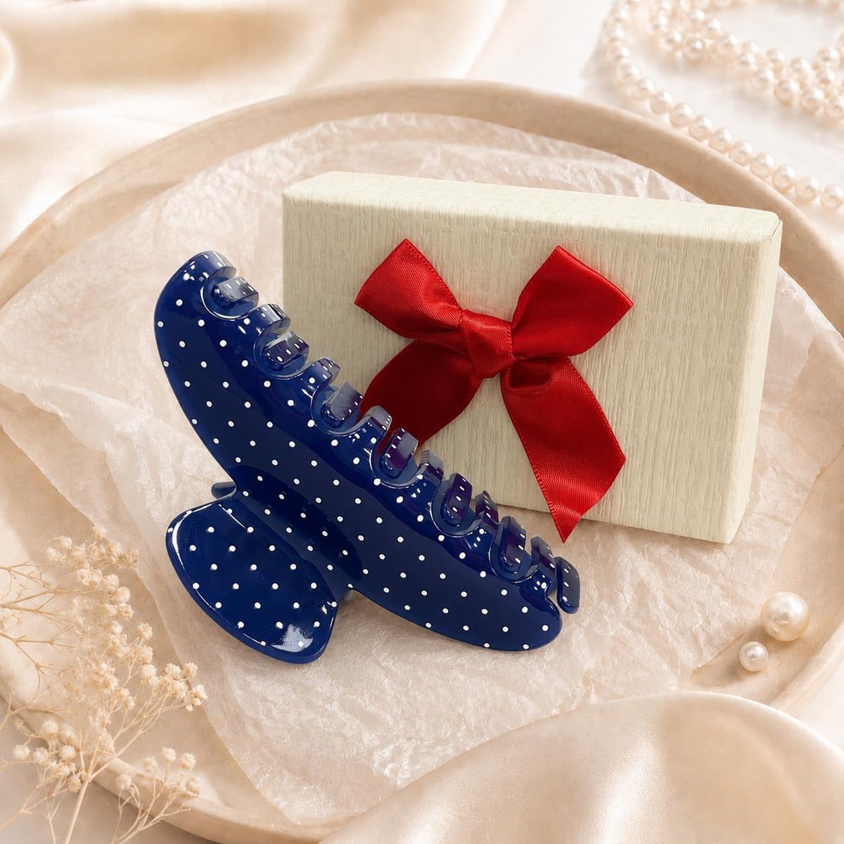Acetate Hair Claw Clips for Women, Tortoise Shell or Polka Dot Large Hair Clips Strong Hold Hair Claws Gift Box Pack (Blue-1pcs)