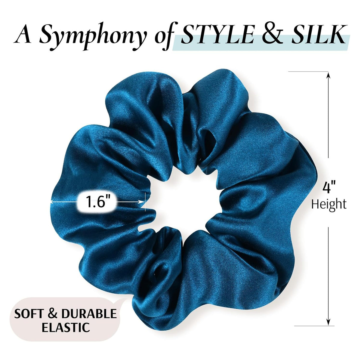 Zenssia Mulberry Silk Hair Ties Scrunchies 3 Pack Black Navy Royal Blue